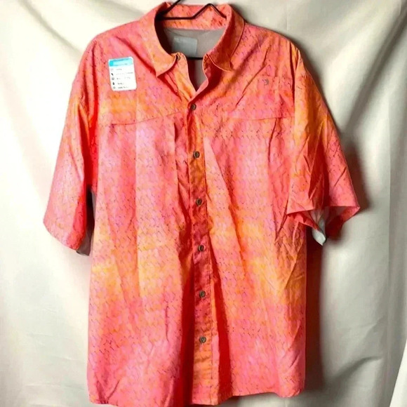 NWT REEL LEGENDS MARINER II MENS SIZE LARGE ORANGE PINK SCALE DESIGN POCKETS - Picture 1 of 15